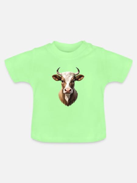 Kuhkopf Portrait Naturtöne - Baby Bio-T-Shirt mit Rundhals - Mintgrün