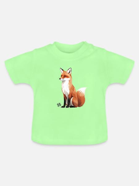 Sitzender Fuchs mit Kleeblatt - Baby Bio-T-Shirt mit Rundhals - Mintgrün