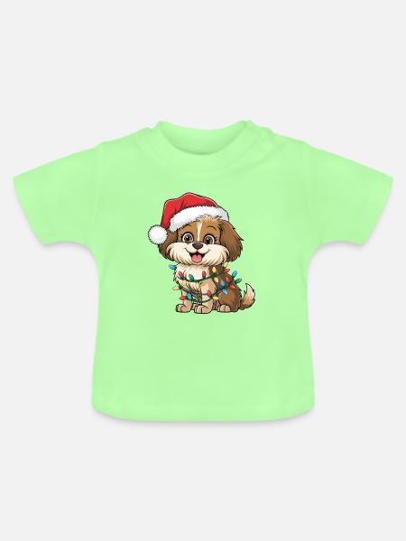 Weihnachtshund mit Lichterkette - Baby Bio-T-Shirt mit Rundhals - Mintgrün