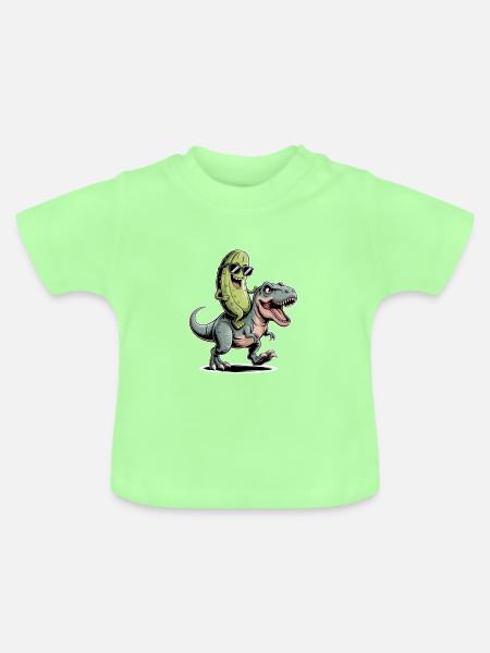 Saure Gurke reitet auf Dinosaurier - Baby Bio-T-Shirt mit Rundhals - Mintgrün
