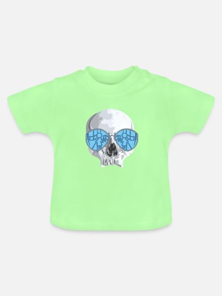 Schädel mit blauen Spiegelsonnenbrillen - Baby Bio-T-Shirt mit Rundhals - Mintgrün