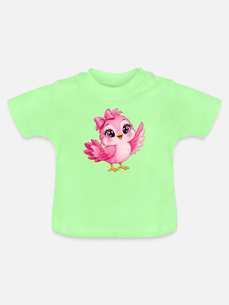 Kleiner rosa Kawaii-Vogel - Baby Bio-T-Shirt mit Rundhals - Mintgrün
