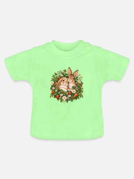 Frühlingskaninchen im Blütenkranz - Baby Bio-T-Shirt mit Rundhals - Mintgrün