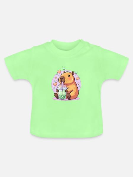 Kawaii Boba-Haustier mit Herz - Baby Bio-T-Shirt mit Rundhals - Mintgrün