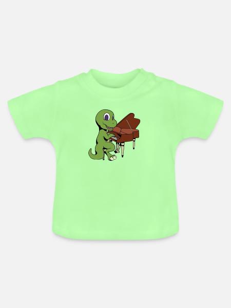 Comic TREX spielt Klavier - Baby Bio-T-Shirt mit Rundhals - Mintgrün