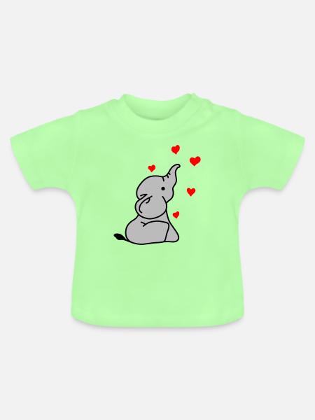 Elefant Herz Liebe - Baby Bio-T-Shirt mit Rundhals - Mintgrün