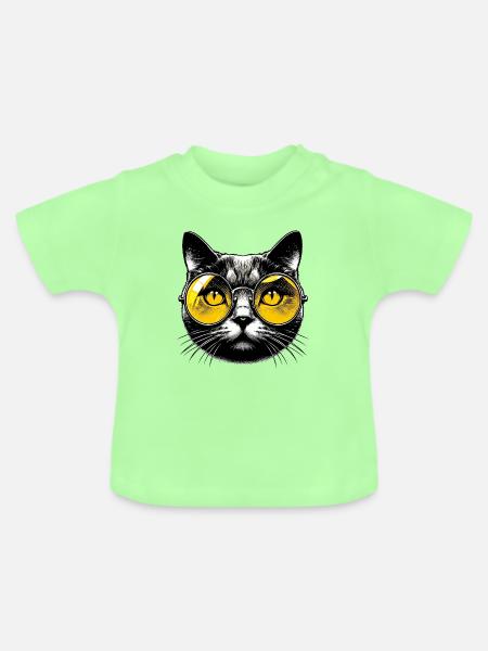 Kater mit Brille - Baby Bio-T-Shirt mit Rundhals - Mintgrün