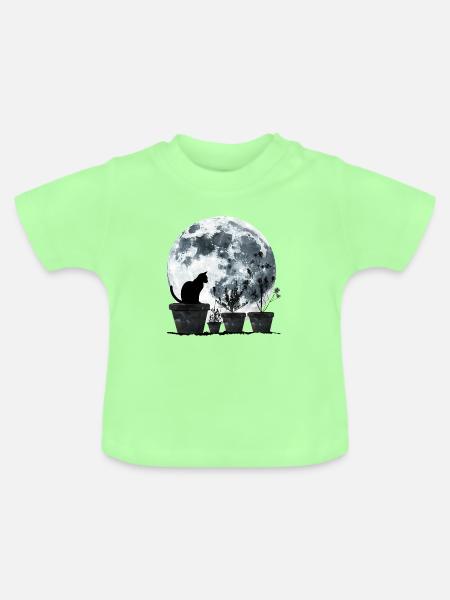 Mondkatze im Nachtgarten - Baby Bio-T-Shirt mit Rundhals - Mintgrün