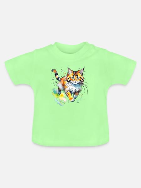 springende  Katze im wasserfarbenlook - Baby Bio-T-Shirt mit Rundhals - Mintgrün