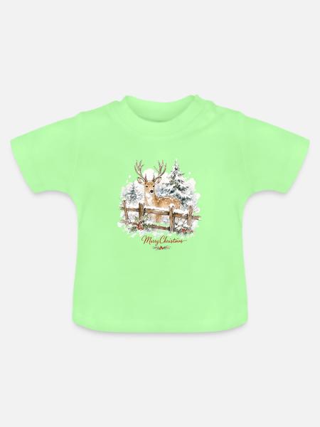 Weihnachtsrentier im Schnee - Baby Bio-T-Shirt mit Rundhals - Mintgrün