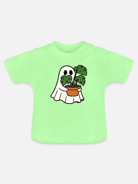 Süßes Gespenst mit Monstera Pflanze - Baby Bio-T-Shirt mit Rundhals - Mintgrün