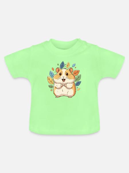 Kuscheliger Hamster mit Herbstblättern - Baby Bio-T-Shirt mit Rundhals - Mintgrün