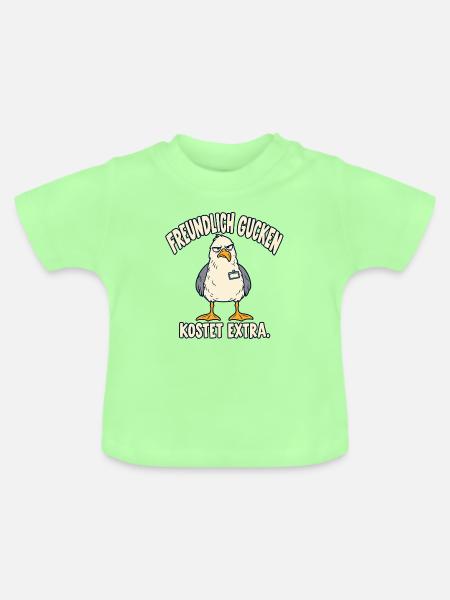 Freundlich gucken kostet extra – Möwe - Baby Bio-T-Shirt mit Rundhals - Mintgrün