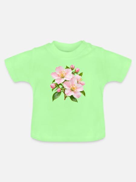 Rosa Apfelblüten-Blüten-Floral - Baby Bio-T-Shirt mit Rundhals - Mintgrün
