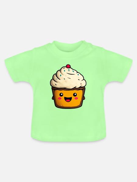 Kawaii Cupcake Gesicht Illustration - Baby Bio-T-Shirt mit Rundhals - Mintgrün