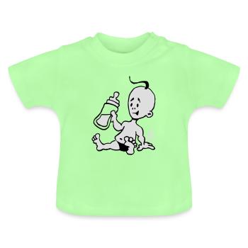 Baby mit einer Milchflasche - Baby Bio-T-Shirt mit Rundhals - Mintgrün - Vorne
