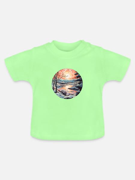 Winterlandschaft - Baby Bio-T-Shirt mit Rundhals - Mintgrün