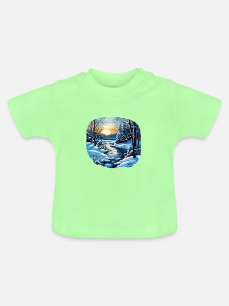 Winterlandschaft - Baby Bio-T-Shirt mit Rundhals - Mintgrün