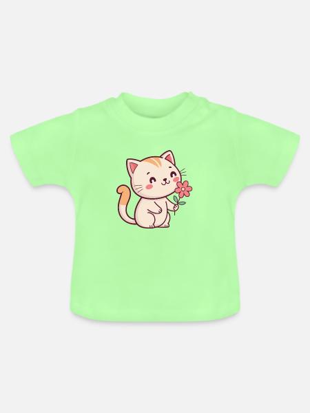 Kätzchen und Blume - Baby Bio-T-Shirt mit Rundhals - Mintgrün