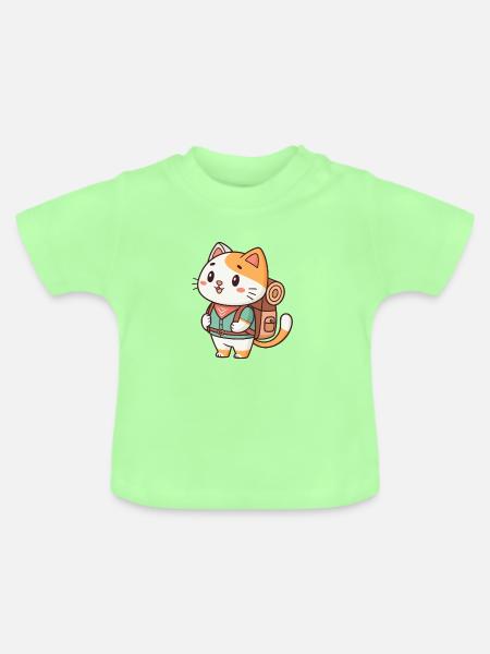 Rucksackabenteuer-Katze - Baby Bio-T-Shirt mit Rundhals - Mintgrün