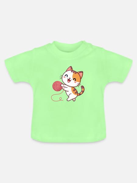 Kawaii-Kätzchen und Pink Ball - Baby Bio-T-Shirt mit Rundhals - Mintgrün