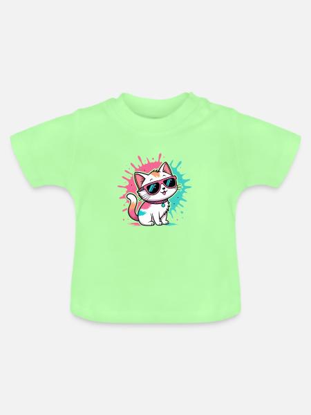 Bunte Katzen-Sonnenbrille - Baby Bio-T-Shirt mit Rundhals - Mintgrün