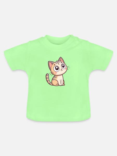 Kawaii Starry Gaze Kätzchen - Baby Bio-T-Shirt mit Rundhals - Mintgrün