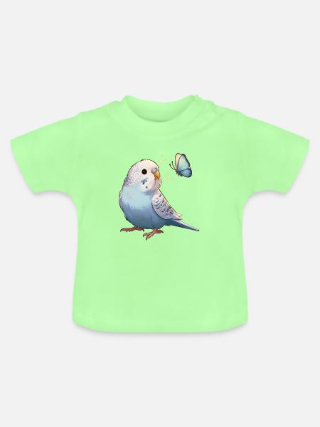 Wellensittich mit Schmetterling - Baby Bio-T-Shirt mit Rundhals - Mintgrün