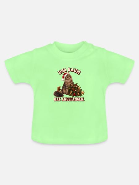 Der Baum Hat Angefangen – Weihnachtskatze - Baby Bio-T-Shirt mit Rundhals - Mintgrün