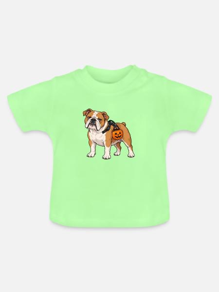 Bulldogge trägt einen Kürbis-Bonbon-Eimer - Baby Bio-T-Shirt mit Rundhals - Mintgrün