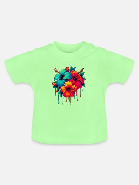 Hibiskusblüten - Baby Bio-T-Shirt mit Rundhals - Mintgrün
