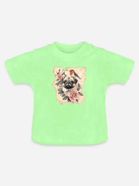 Mops und Vogel - Baby Bio-T-Shirt mit Rundhals - Mintgrün