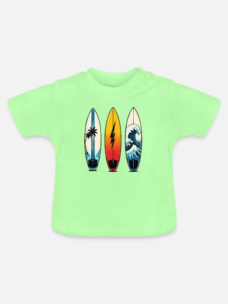 Drei Surfbretter: Wellen & Palmen - Baby Bio-T-Shirt mit Rundhals - Mintgrün