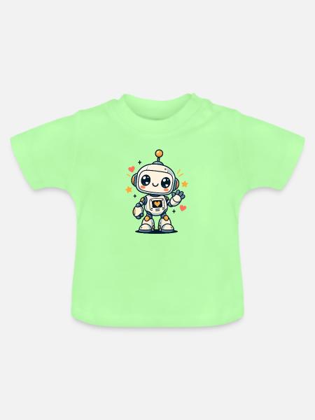 Kleiner Robo mit Herzen - Baby Bio-T-Shirt mit Rundhals - Mintgrün