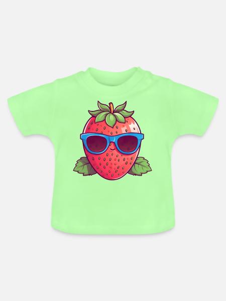 Coole Kawaii-Erdbeere: Fruchtiger Trendsetter - Baby Bio-T-Shirt mit Rundhals - Mintgrün