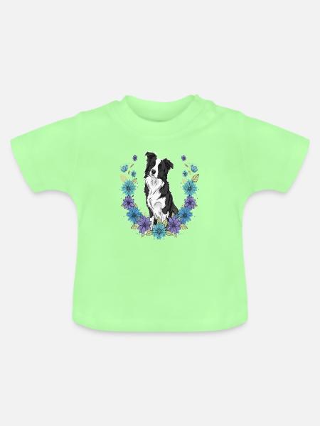 Border Collie Blumen - Baby Bio-T-Shirt mit Rundhals - Mintgrün