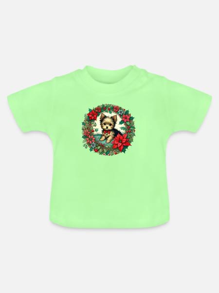 Weihnachts-Yorkie - Baby Bio-T-Shirt mit Rundhals - Mintgrün