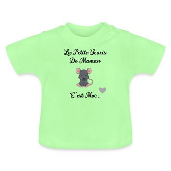 La petite souris de maman - T-shirt bio col rond Bébé - vert menthe - Devant