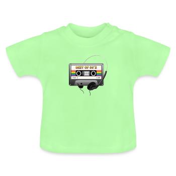 80s Audio Cassette Headphones - Baby Organic T-Shirt with Round Neck - mint green - Front