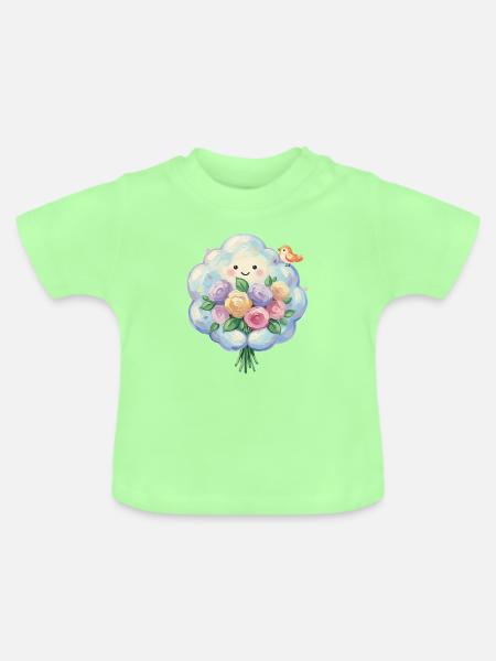 Cute Cloud with Flowers - Baby Bio-T-Shirt mit Rundhals - Mintgrün