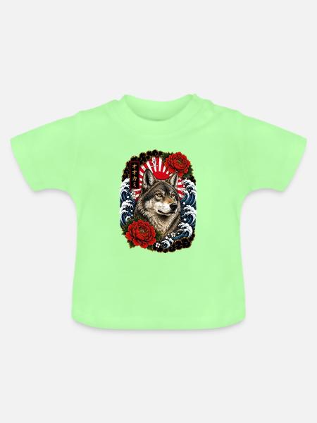 Wolf im japanischen Irezumi Tattoo Stil - Baby Bio-T-Shirt mit Rundhals - Mintgrün