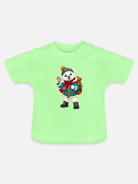 Winterabenteuer Bär mit Kompass - Baby Bio-T-Shirt mit Rundhals - Mintgrün
