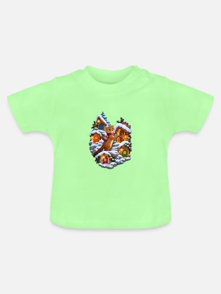 Zwergmanguste im Adventskalender-Bergdorf - Baby Bio-T-Shirt mit Rundhals - Mintgrün