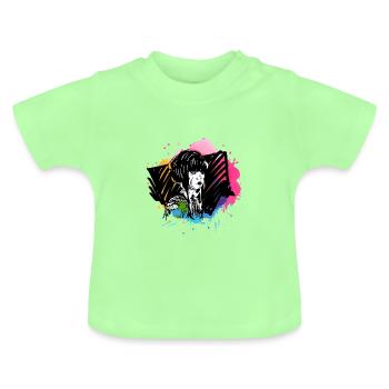 Hand drawn geisha with paint splatter - Baby Organic T-Shirt with Round Neck - mint green - Front