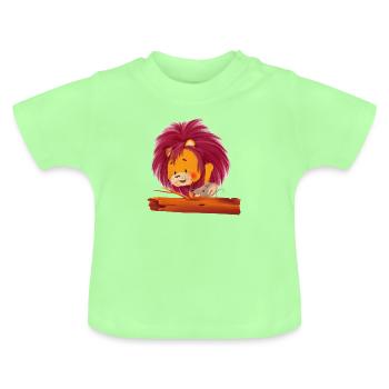 Lio Löwe und Eddy am Baumstamm - Baby Bio-T-Shirt mit Rundhals - Mintgrün - Vorne