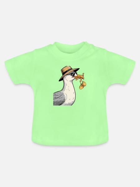 Karikaturer Seemöwe mit Sommerhut - Baby Bio-T-Shirt mit Rundhals - Mintgrün