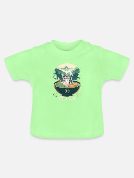 Pho Cat im Ramenbecher - Baby Bio-T-Shirt mit Rundhals - Mintgrün
