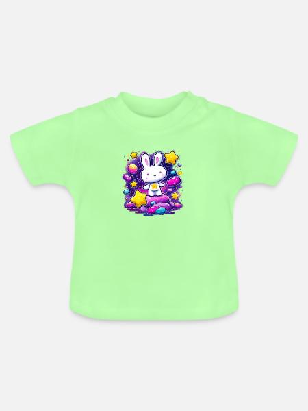 Sternenhase im bunten Kosmos - Baby Bio-T-Shirt mit Rundhals - Mintgrün