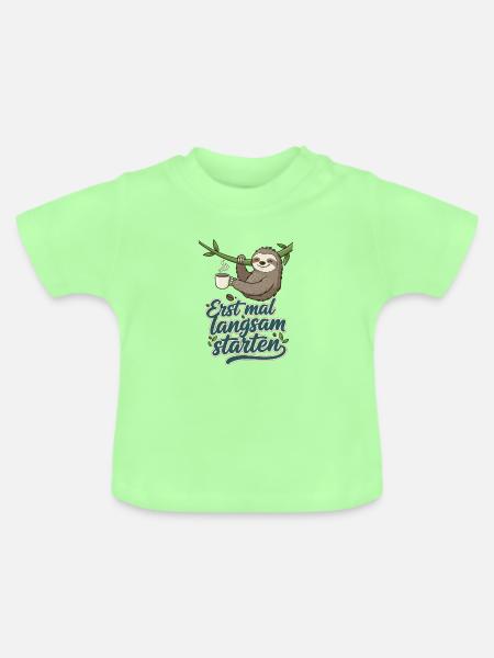 Langsamer Start Faultier Kaffee - Baby Bio-T-Shirt mit Rundhals - Mintgrün