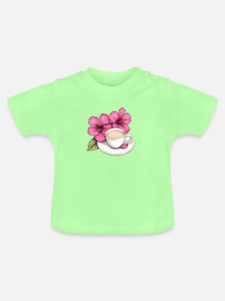 Hibiskus Kaffeetasse Impression - Baby Bio-T-Shirt mit Rundhals - Mintgrün
